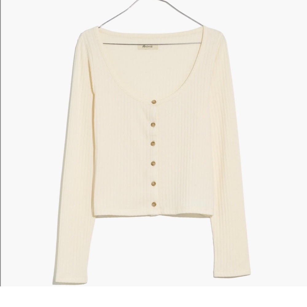 Madwell- Ribbed Cardigan Crop Tee- Cream NWT